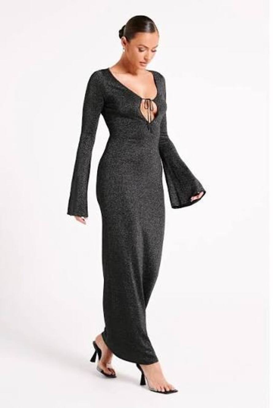 Meshki Kamila Long Sleeve Bodycon Maxi Dress - Metallic Black - Size Extra Small
